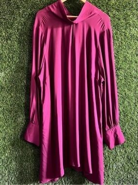 City Chic XL 22 Back Neck Bow Tie Silky Maroon Dress NDD5 Plus Curvy